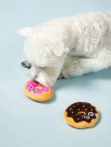 PETSIN 1pc Multi-Color Plush Donut Shaped Dog Toy With Sound, Cute & Sweet, Suitable For Small Cats & Dogs, Self-Entertainment & Interactive - Multicolor - View 2