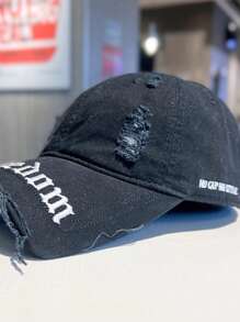 Back-To-School Season Star Same Style Fashion Retro Broken Hole Cool Embroidery Letter Baseball Cap Big Head Circumference American Cap Young Couple Fashion Street Curved Brim Hat Blocking Ultraviolet Sunshade Hat Outdoor Sports Wear Retro European And American Style Unisex Couple Baseball Cap