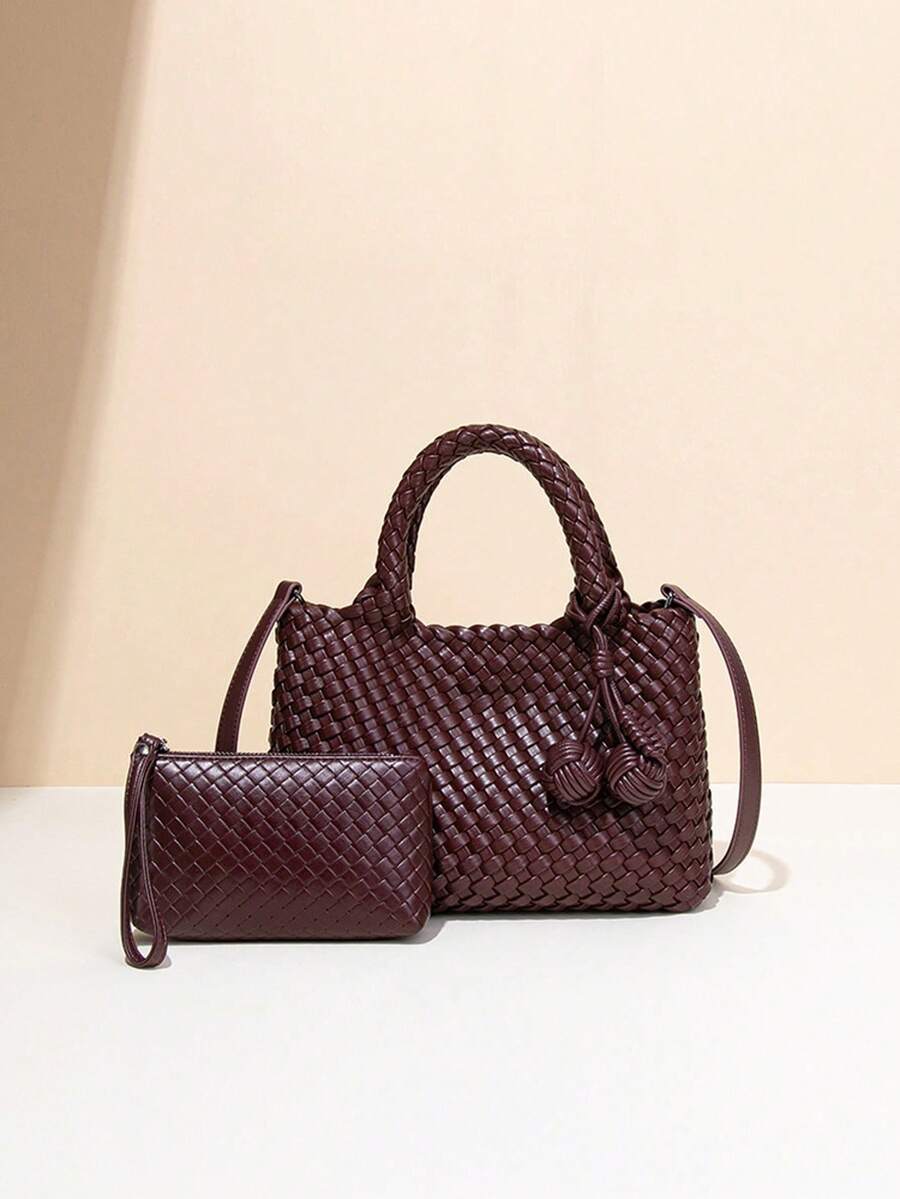 Woven Tote Bag For Women Large Woven Handbag Soft Leather Shoulder Bag Work Shopper Summer Beach Travel Tote Bag With Purse - Multicolor - View 1