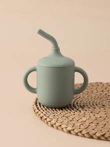 PopLittleOne 1入組矽膠嬰兒水杯，兩個手柄的學習杯可供嬰兒餵食，可攜式嬰兒餐具