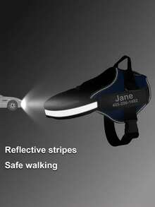 Customizable Reflective Dog Harness Leash Set, Adjustable Pet Chest Vest With Personalized Name & Phone Number Patch, Polyester, Striped Design, Washable Dog Harness,Christmas Gift Supplies - Multicolor - View 8