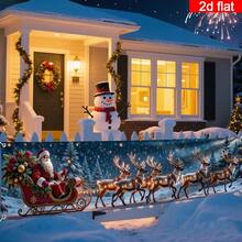 1 buc banner de fundal de Crăciun, banner cu logo pentru curte de Crăciun, fibră de poliester, decorațiuni de sărbători, design cu sanie de Moș Crăciun în formă de pădure, decorațiuni pentru curte exterioară, gard de grădină, articole pentru balcon și petreceri, decorațiuni de Crăciun