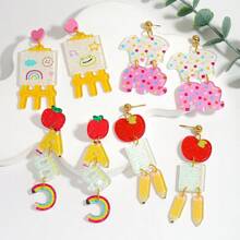 2 Pairs Of Cute And Interesting Acrylic Letters Abcfruit Earrings, With A Artistic Style Design In The Shape Of An Apple Pencil Earrings. Suitable For Daily Use, For Special Occasions, For Dates, Or As Gifts.