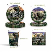 Bộ đồ ăn tiệc dùng một lần chủ đề khủng long 3D, bao gồm đĩa giấy, cốc và khăn ăn dùng một lần - Xám - Xem 2