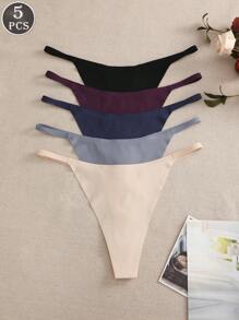 5条/套 纯色无缝低腰丁字裤