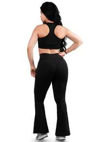 Calça Flare Feminina Bailarina Legging Cós Alto - Preto - Visão 2