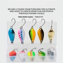带钓具盒的勺形鱼饵，10 件装，带单钩金属鱼饵，适用于鲈鱼、淡水鲈鱼、淡水鲈鱼，2.5 克/3.5 克/5 克 - 彩色 - 查看 10