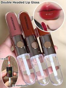 二合一唇彩和口红，防水、防汗、持久、不粘腻，肉桂奶茶和透明裸色，镜面口红化妆品，适合初学者、学生、生日、情人节、万圣节、圣诞节礼物、化妆派对、HERORANGE - 彩色 - 查看 2