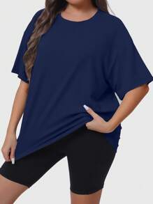 SUPEKYKO 大码女式短袖T恤 - 宽松运动上衣，适合健身、瑜伽和休闲穿着 | 四季皆宜 - 藏蓝色 - 查看 5