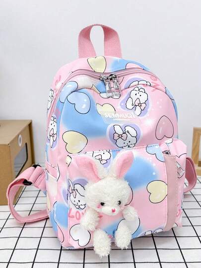 Cute Rabbit Kindergarten Schoolbag Female Preschool Girl Ultra-Lightweight Burden Reduction Cartoon Fashion Spine Protection Backpack Back-To-School Season Handbag Bag 2025 Vintage Bag