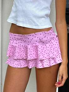 Layered Ruffle Mini Skirt For Women Summer Y2K Dots/Stripe/Heart Print/Solid Color Low Rise A-Line Tiered Short Skirts Party Club Beach Boho Skater Skirts - 淡紫色 - 查看 3