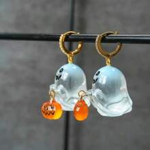 1 Pair Charming Halloween Pumpkin Hoop Earrings - Cute Resin Jewelry For Women, Suitable For Parties And Gifts