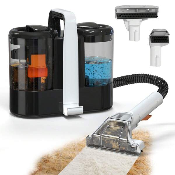 Fleckentferner-Maschine, Teppichreinigungswaschmaschine, Polsterreinigung mit hoher Saugkraft, tragbarer Reiniger für Auto-Zubehör, Zuhause, Haustier-Sofa, Tiefenreinigung, Schwarz, entfernt Verschüttungen und Flecken