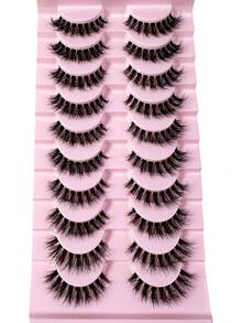 LYBCG 10Pairs Manga Natural Wispy False Eyelashes - Clear Band Faux Mink Lashes Cat-Eye Shape, Natural Look For Cosplay Manga Everyday Glam - Reusable, Comfortable, Beginner Friendly - 黑色 - 查看 6