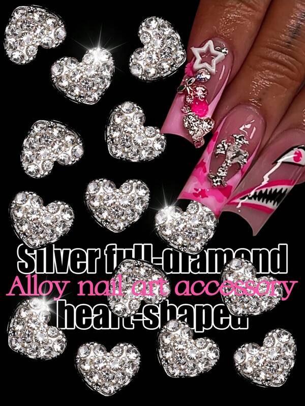 15 pièces par paquet : Strass brillants en forme de cœur pour nail art, accessoires décoratifs en alliage 3D en forme de cœur pour nail art, outils de nail art, pierres précieuses pour nail art, fournitures de nail art