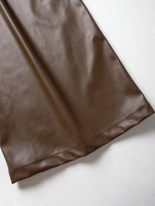 Women's Fashion Wide Leg Faux Leather Pants, Elastic Cinched Waist Elegant Versatile - Brown - View 5