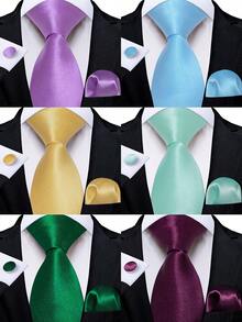 1 件伴郎领带套装 3 件套 - 纯色缎面领带 + 袖扣和围巾，防皱涤纶领带礼盒 - 婚礼派对商务正式配饰，送给爸爸/男朋友的时尚实用礼物