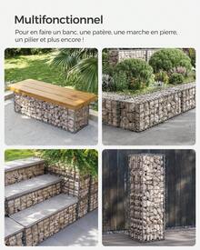 SONGMICS Gabion pour Pierre, Cage en Métal, Panier à Pierre, Maille 5 x 10 cm, Galvanisé, Mur, Paterre, Décoration de Jardin, 100 x 30 x 30 cm, Argent - Argent - Voir 6