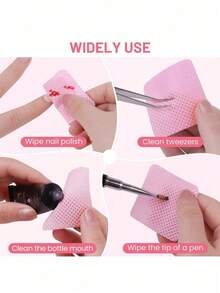 1000/400/200pcs Lint-Free Nail Cleaning Wipes, Nail Polish Remover Pads, Eyelash Extension Cleaning Wipes, Soft Non-Woven Acetone Remover Pads, For Nail Preparation And Gel Polish Removal - Pink - View 5