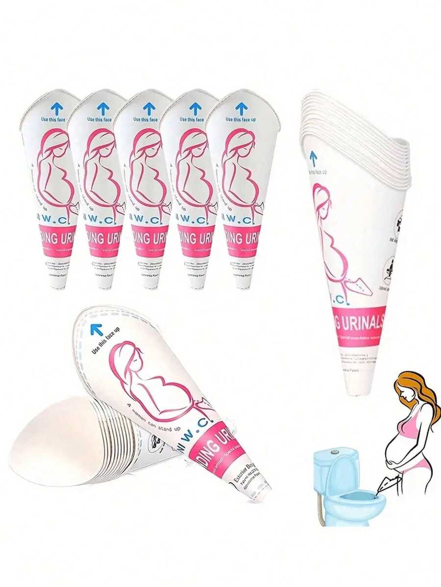12pcs Practical Disposable Female Urinals, Leak Proof, Foldable, Portable Paper Cup, Upright Female Urinal Funnel - Multicolor - View 1