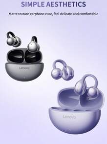 Lenovo Écouteurs sans fil Lenovo TA410 TWS de type clip d'oreille, écouteurs Bluetooth 5.4 à commande tactile avec longue durée de vie de la batterie et microphone