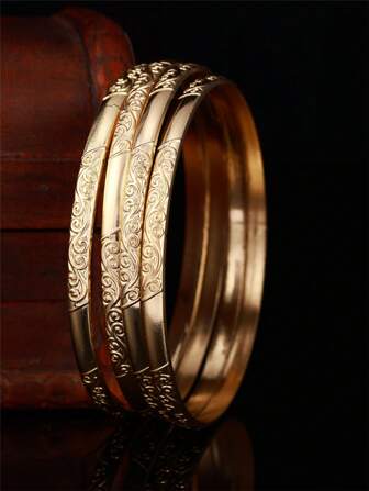 1 pieza Brazalete de metal con patrón tallado chapado en oro de 18K, regalo de joyería de lujo para mujeres, cumpleaños, boda