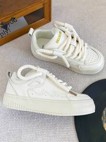 Zapatillas de skateboard de moda para mujer, zapatillas de lona de caña baja, zapatillas de tenis para mujer, zapatillas planas para actividades al aire libre, zapatillas deportivas transpirables para verano, con diseño de fácil calzado, modernas y cómodas. - Blanco - Ver 3