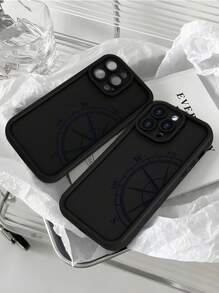 1 pieza Funda de teléfono con estilo de béisbol con bandera americana vintage y patrón de elemento de brújula minimalista, cubierta protectora suave mate negra adecuada para iPhone 16/15/14/13/12/11/Pro/ProMax/X/XR/XS/XSMAX/7/8/PLUS y modelos, gran regalo para mayores, amigos, familia, parejas, cumpleaños, conmemoración