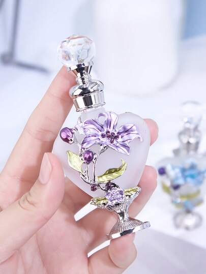Enamel Heart Bottle 10ml Vintage Orchid , Refillable Containers, Portable Decorative Essential Oil Bottle, Holiday Travel Perfume And Essential Oil Personal Care Dispenser Bottle, Have For The Sophisticated Girl (No Perfume, Empty Bottle Only) ﻿