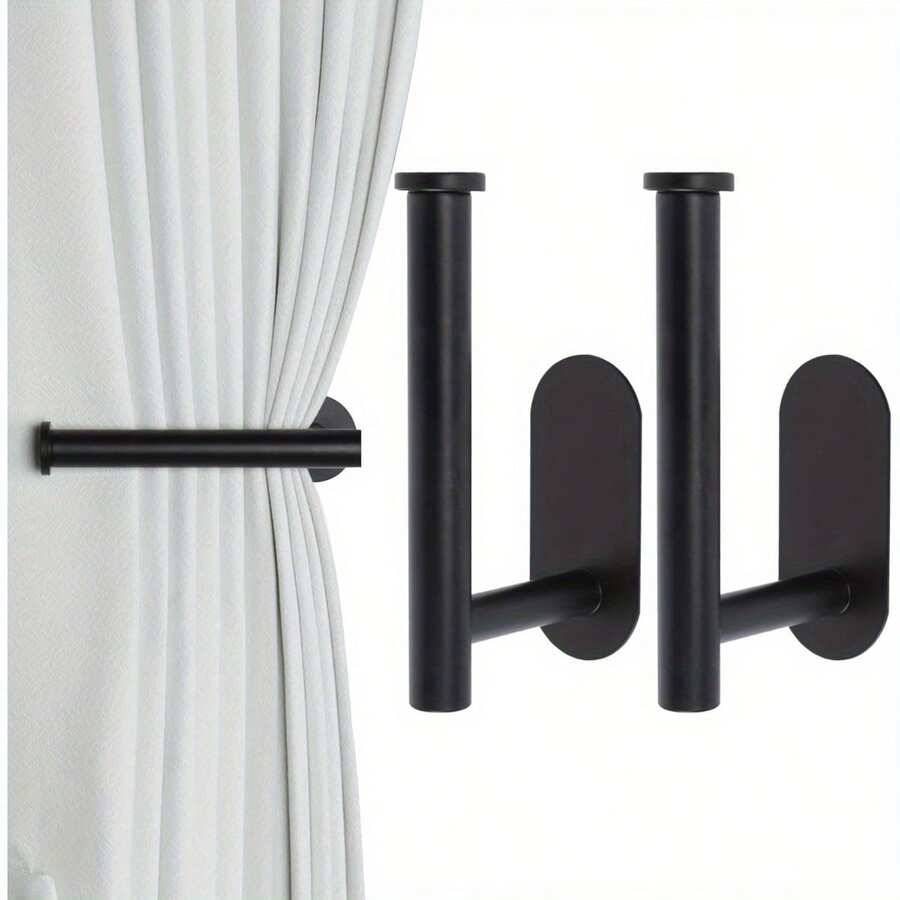 Conjunto de 2 prendedores de cortina adesivos sem furos - Suportes modernos em aço inoxidável para varão, prendedores de cortina para parede, ideais para sala de estar, quarto ou escritório, acabamento branco/dourado/preto, design minimalista e duráveis. - Multicolorido - Ver 1