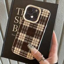 1pc TPU Material Retro British Style Classic Checkered Pattern Phone Case, Compatible With IPhonegi Phones - White - View 2
