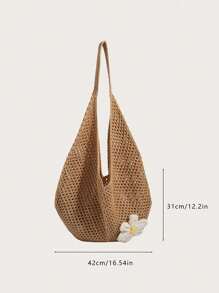 Hollow Out Weave Straw Bag Bohemian Beach Handbag Hollow Tote Bag Large Capacity Shopping Beach Bag Fashion Hollow Out Weave Straw Bag Beach Handbag Bohemian Style Beach Bag Slouchy Style Large Capacity Hollow Tote Bag Vacation