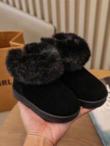 1 par de botas de tobillo para niños con suela blanda, antideslizante y forro térmico, de estilo simple y de moda con puntera redonda, botas de nieve casuales y versátiles adecuadas para el invierno - Negro - Ver 6