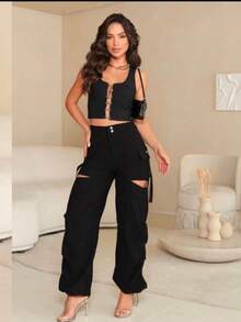 Draped Cargo Pants With Side Cutouts Sensory Fabric Fashion Blogger  Collection Fall 2025 - Black - View 1