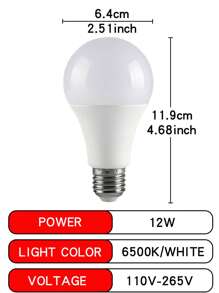 2/4/6/8个装 E27 LED灯泡 - 12瓦，1200流明，6500K冷白光，A60，不可调光，室内使用，E27灯头，大灯泡，经典磨砂室内照明E27灯泡，LED灯泡