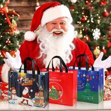 4/6/8/12pcs Reusable Foldable Woven Gift Bags With Handles - Featuring Santa Claus, Snowman And "Merry Christmas" Patterns, Suitable For Holiday Parties And Surprises, Christmas Gift Bags | Holiday Design | Collapsible Bags - Multicolor - View 9