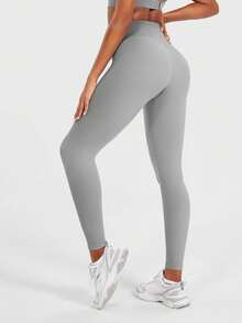 VOYJOY Women Seamless Workout Leggings Gym High Waist Yoga Pants - màu xám nhạt - Xem 5
