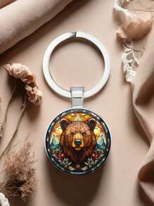 1 件棕熊图案玻璃钥匙扣，万圣节、平安夜、感恩节礼物，适合动物爱好者汽车配件可爱哥特 Y2k - 銀色 - 查看 5