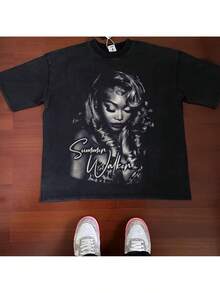 Summer Walker American Rap Hip-Hop Singer Retro Street Pure Cotton Niche National  Long Short Sleeve T-Shirt - Black - View 1