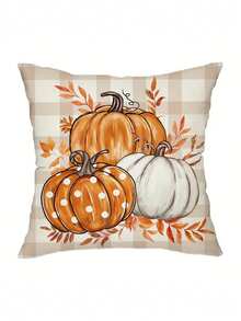 1/2/4 piezas Funda de cojín decorativa de estilo rústico y campestre con diseño de hojas de eucalipto y calabazas para el otoño, con cierre de cremallera y lavado a mano, 100% poliéster tejido para sofá, sala y dormitorio - Inserto de cojín no incluido - Multicolor - Ver 8