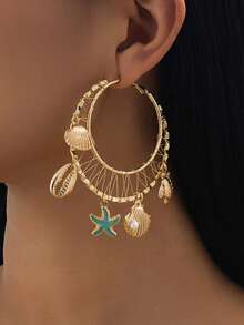 1 套欧美夏季海滩度假贝壳与海洋元素圈形耳环，适合海滩旅行和度假