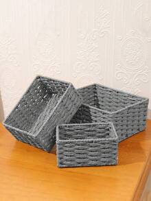 1pc/3pcs Woven Storage Basket, Rattan Desk Organizer Tray For Cosmetics, Keys, Snacks, Home Decor, Living Room, Bedroom, Office, Handmade Wicker Basket, Ideal Gift (Gray) - Grey - View 6