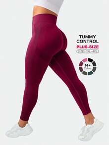 TNTOR 加大码女式高腰提臀紧身裤，高弹速干紧身运动裤，蜜桃臀，中腰，瑜伽，黑色，长裤，高腰设计，收腹，适合运动、骑行、健身爱好者 - 中紫紅色 - 查看 3