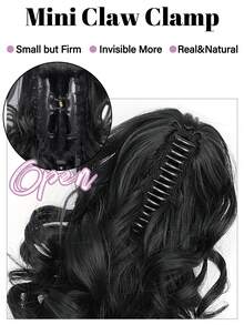 假发爪夹短马尾罗马卷自然仿真化纤合成波浪马尾外贸假发爪夹1个发饰时尚发夹优雅发爪秋季发夹时尚发爪冬季度假装扮女士夏季海滩 - 彩色 - 查看 2