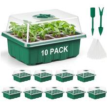 10 套透明育苗盆，带湿度罩，育苗盆，育苗起始盆，带排水孔的花盆，用于花卉植物，园艺用品，园艺，花园，植物花盆，房间装饰，家居装饰，DIY 园艺标志，透明塑料园艺花盆种植容器杯种植器小型启动种子起始托盘，适用于温室和花园 - 彩色 - 查看 1