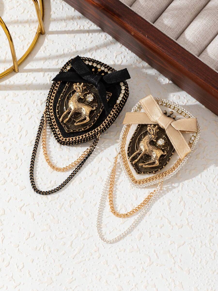 1 件优雅合金鹿形设计胸针，手工面料搭配闪亮金属链，流苏装饰，女士胸针，适合日常佩戴，约会礼物，返校礼物 - 經典 - 查看 1