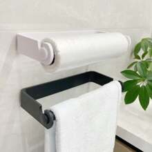 1PC Black Paper Tissue Rack, Punch Free Wall Mount With Adhesive For Easy Installation, Wall Mount For Kitchen, Towel Holder Under Cabinet Paper Towel Rack For Bathroom Kitchen Pantry Sink Balcony Toilet Paper Holder, Storage Rack For Cling Film/Foil, Slouchy Self-Adhesive