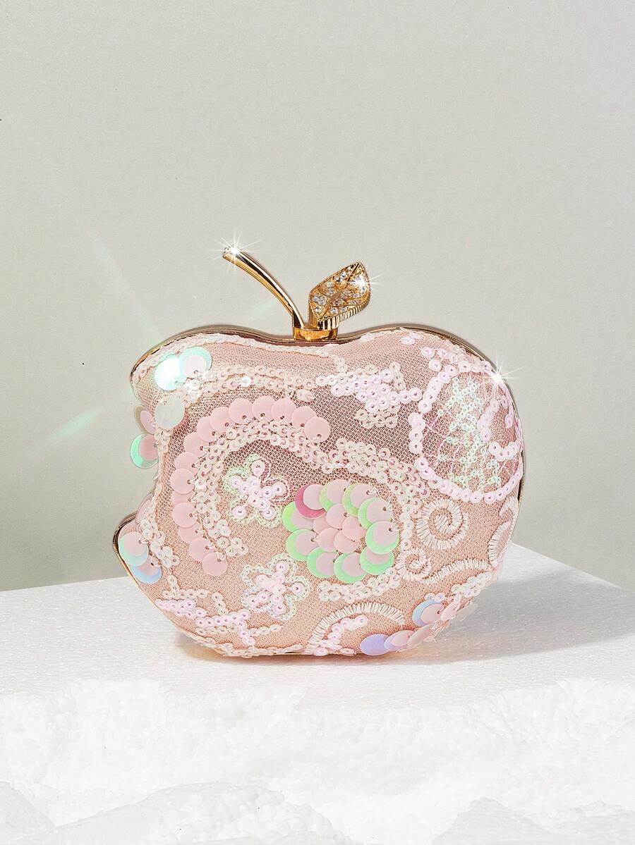 这款迷人、优雅、奢华的粉色苹果形亮片手提包，适合派对、商务和休闲场合，适合女士、女性、派对女孩、新娘，是派对、婚礼、舞会、宴会/庆典的完美之选，也是送给女性、母亲、老师、朋友、伴娘的最佳礼物。 - 粉色 - 查看 1