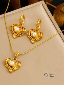 1 pieza Conjunto de collar y aretes con diseño de corazón, estilo minimalista de moda, ideal para uso diario, reuniones, festivales y fiestas (empaque en bolsa OPP)