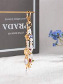 1pc Women's Fashion Accessory Keychain, Classic Retro Pearl Print Beaded Tassel Delicate Keychain, Unique Charm Surprise Gift Christmas - Key - View 7